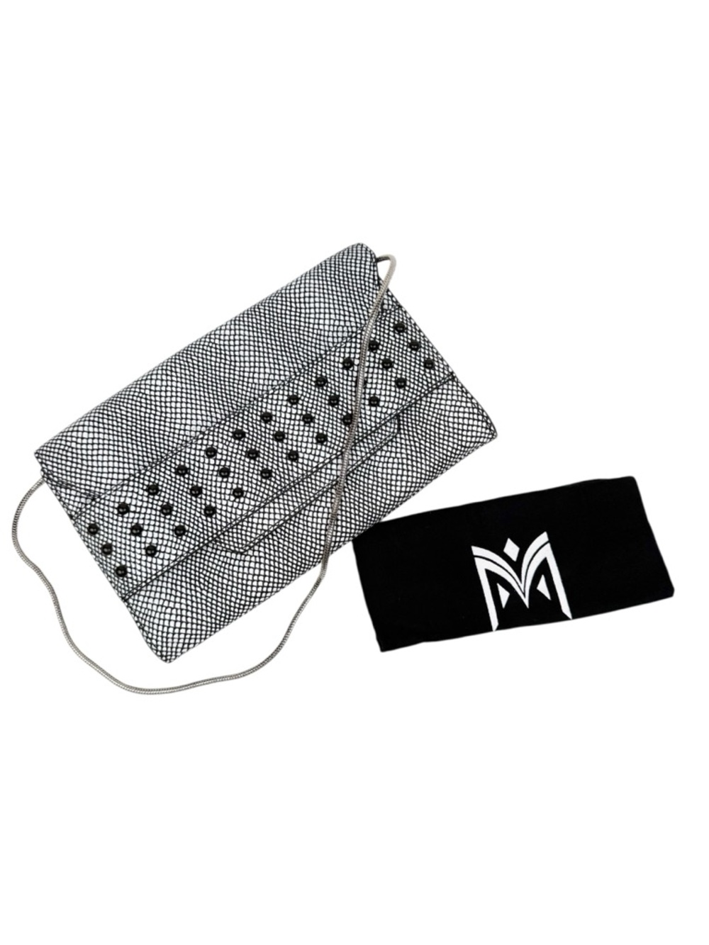 NWT Milly Black White Studded Convertible Envelope Oversized Clutch Shoulder Bag